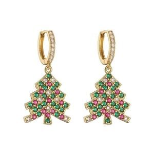 Sparkling Christmas Tree Dangle‎ Earrings Gold Plated Zirconia Holiday